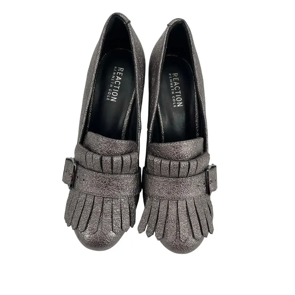 Kenneth Cole Reaction Loafers Women's Metallic Gray Block‎ Heel Size 8